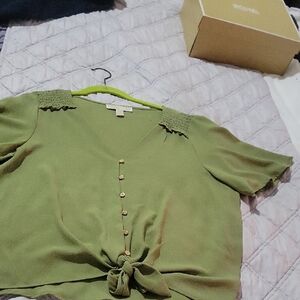 Olive Green Women's Top with Button Detail